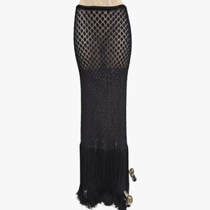 DEVON WINDSOR Lacey Crochet Lace Fringe Hem Maxi Skirt L